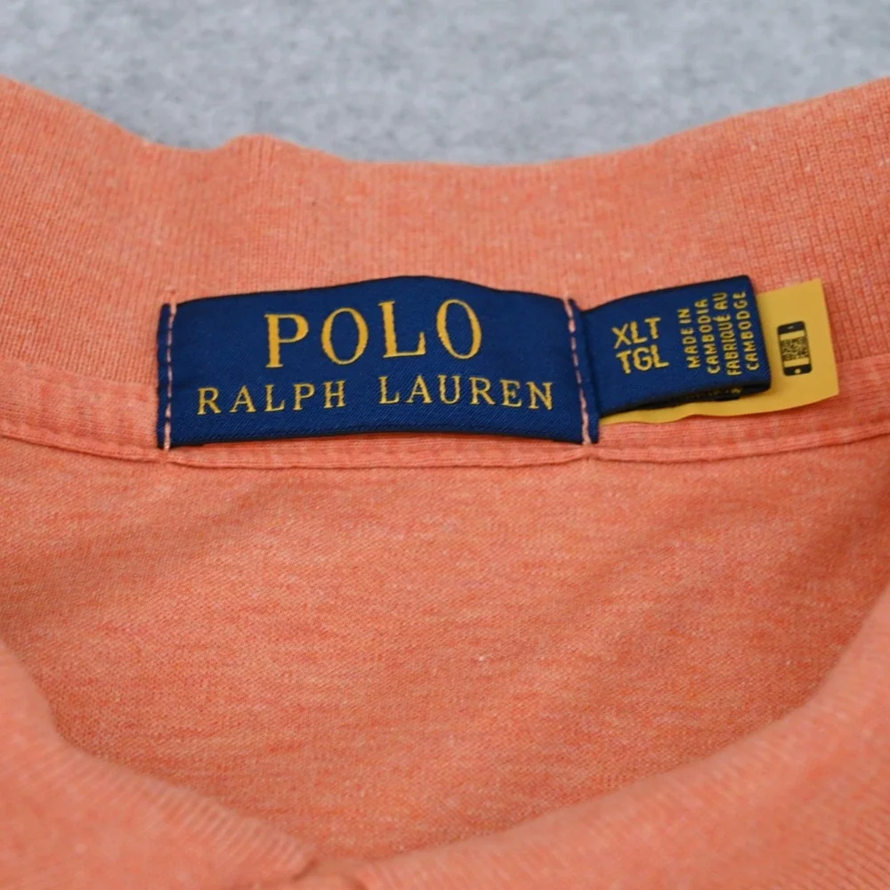 100% Cotton Polo Ralph Lauren Men XLT Coral Orange Mesh Knit Polo Shirt Golf EUC